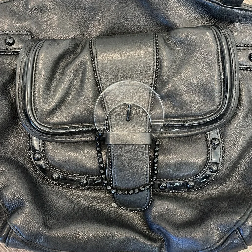 Sondra Roberts Black Faux Leather Satchel Bag